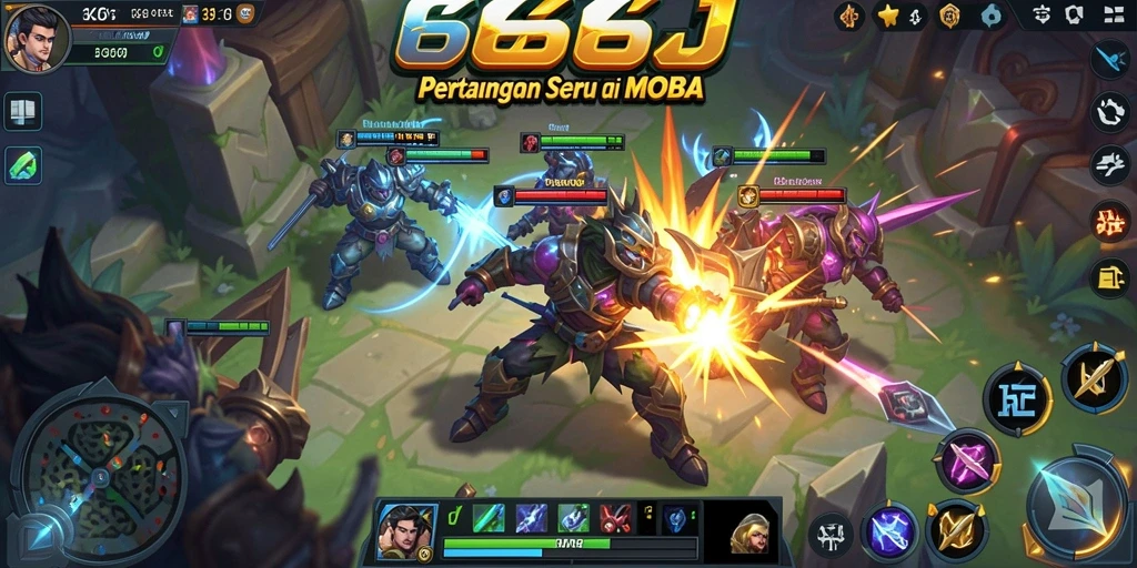 Screenshot utama 666J menampilkan aksi pertarungan seru di arena MOBA.