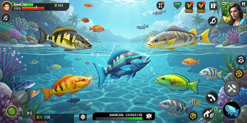 Tampilan gameplay seru dalam BANK338 dengan aksi menembak ikan.