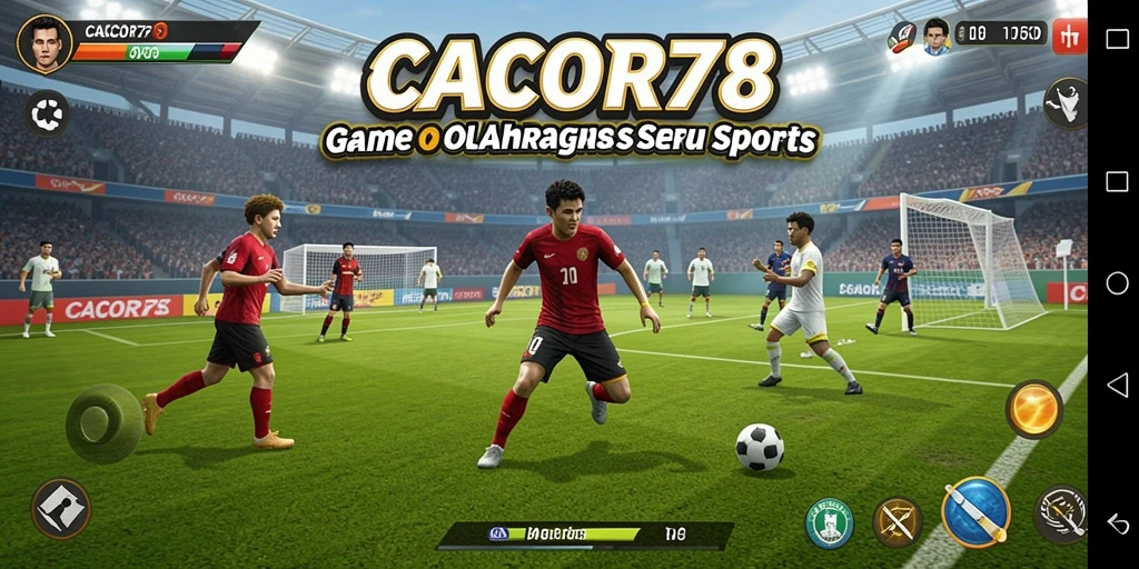Screenshot utama CACOR78 menampilkan aksi olahraga yang menegangkan dengan grafis berwarna-warni.